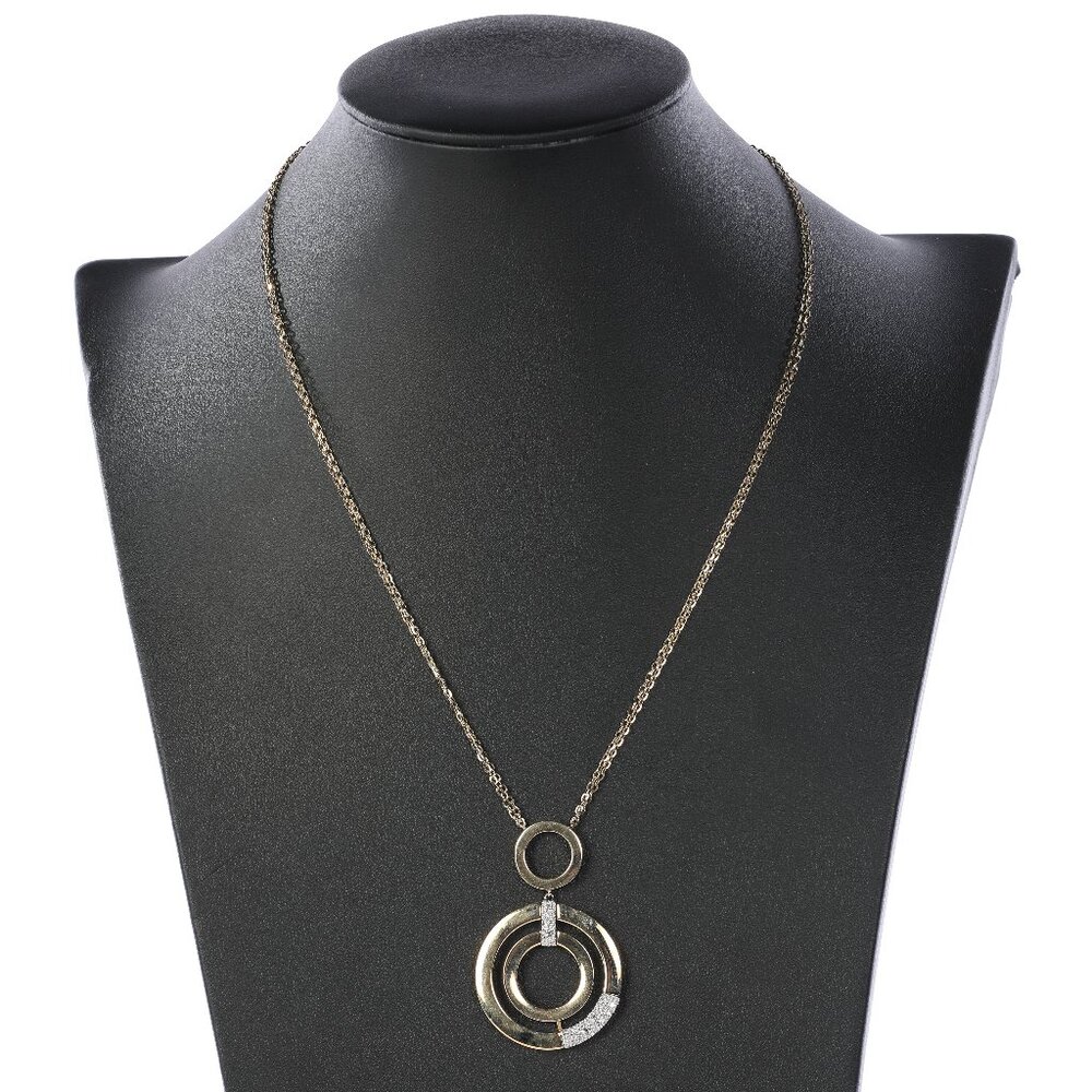 14K Yellow Gold & Rhodium-Plated 14k White Gold Circles with Diamonds Lavalier P